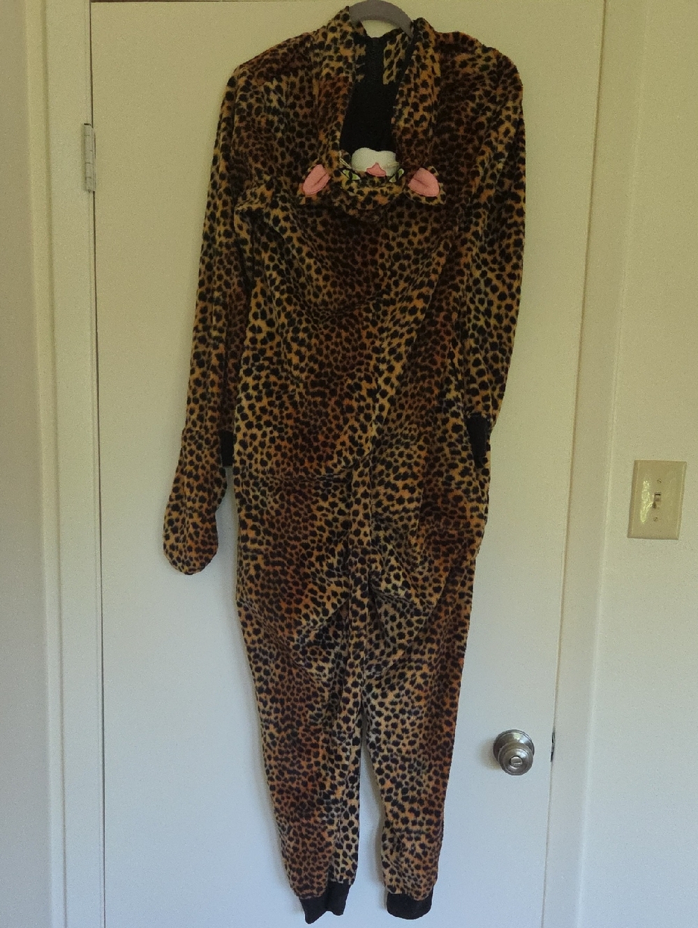 Leopard Print Plush Footie Jumpsuit - Brown